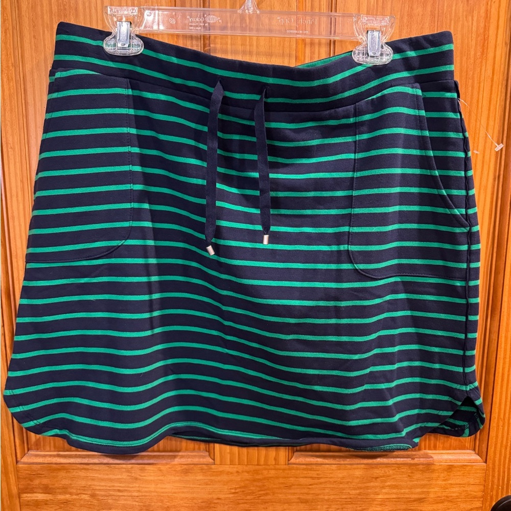 NWT Dakini Women's Navy & Green Striped Cotton/Spandex Mini Skirt w/Pockets